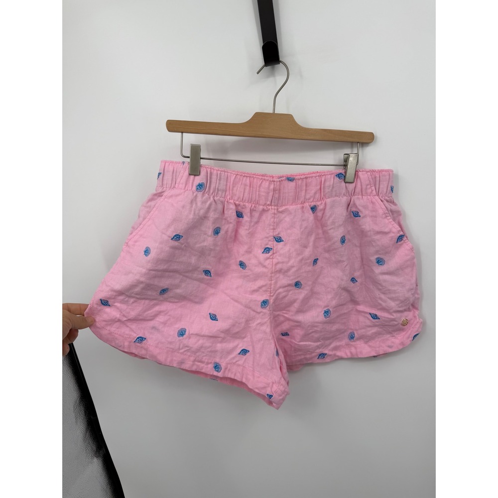 Lilly Pulitzer 3" Elodey Linen Shorts conch shell pink seashell embroidered sz L